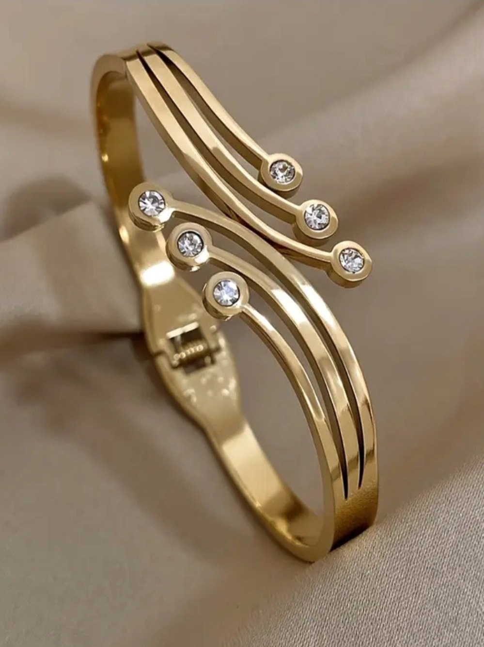 Elegant 316 Stainless Steel Bangle Bungle  Bracelet with Embedded Y2k.Gold color
